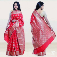 Original Red Silk Indian Katan Saree For Woman