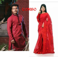 Combo of RED Saree and Panjabi for Couple