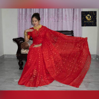 RED colour Silk Jamdani Saree For Women