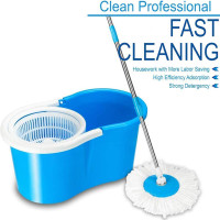 Stainless Steel 360 Spin Mop & Bucket Floor Cleaning System Included Easy Press Handle with 1 Microfiber Mop Heads_RM-0032