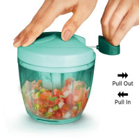 Large Handy and Compact Chopper Handy Quick Cutter for Kitchen, 3 Blade Stainless Steel, Pull String, Green (350ml)