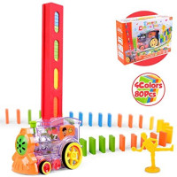 Domino Train Toy Set: Build, Stack, and Race with Electric Train Model and 80 Colorful Domino Building Blocks