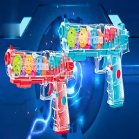 Transparent Gear Vibration Gun Electric Toy: Kid Pistolas De Juguete with Flashing Lights, Music, and Fun Concept - Shop Now!