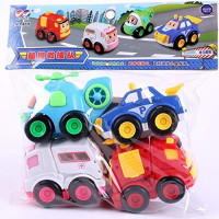 Friction Powered Cartoon Car Toy Set Unbreakable Pull-Back Cars - 4 Pieces