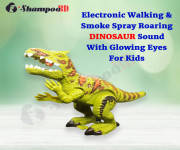 Electronic Walking & Smoke Spray Roaring Dinosaur Sound Toy with Glowing Eyes for Kids